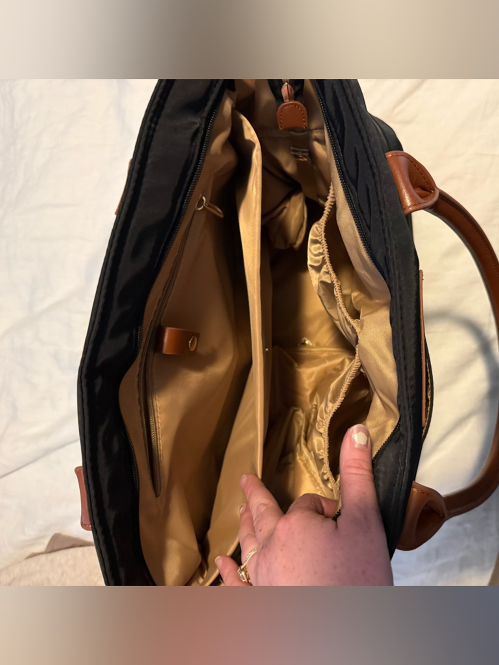 Sarah Wells Black Tote with Tan Leather Handles - Picture 4 of 7